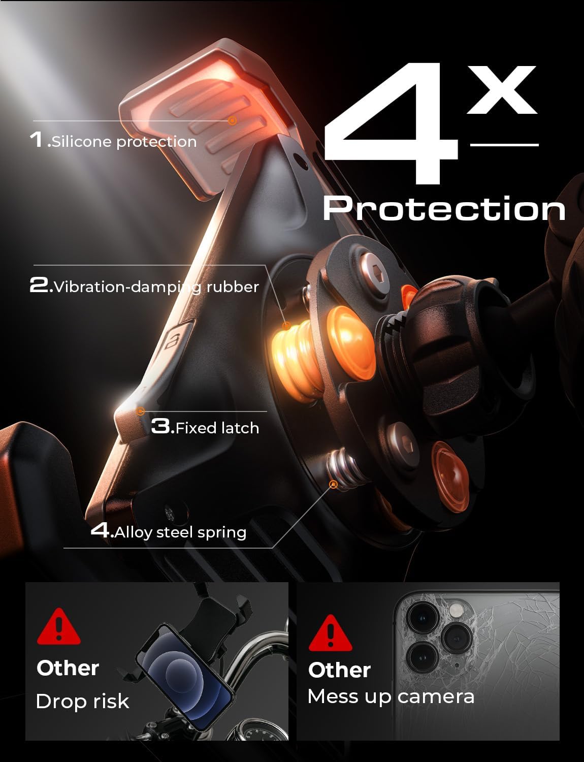 LISEN Anti-Vibration Ultra-Stable Bike/Motorcycle Phone Mount for 4.5-7" Smartphones (iPhone, Samsung)