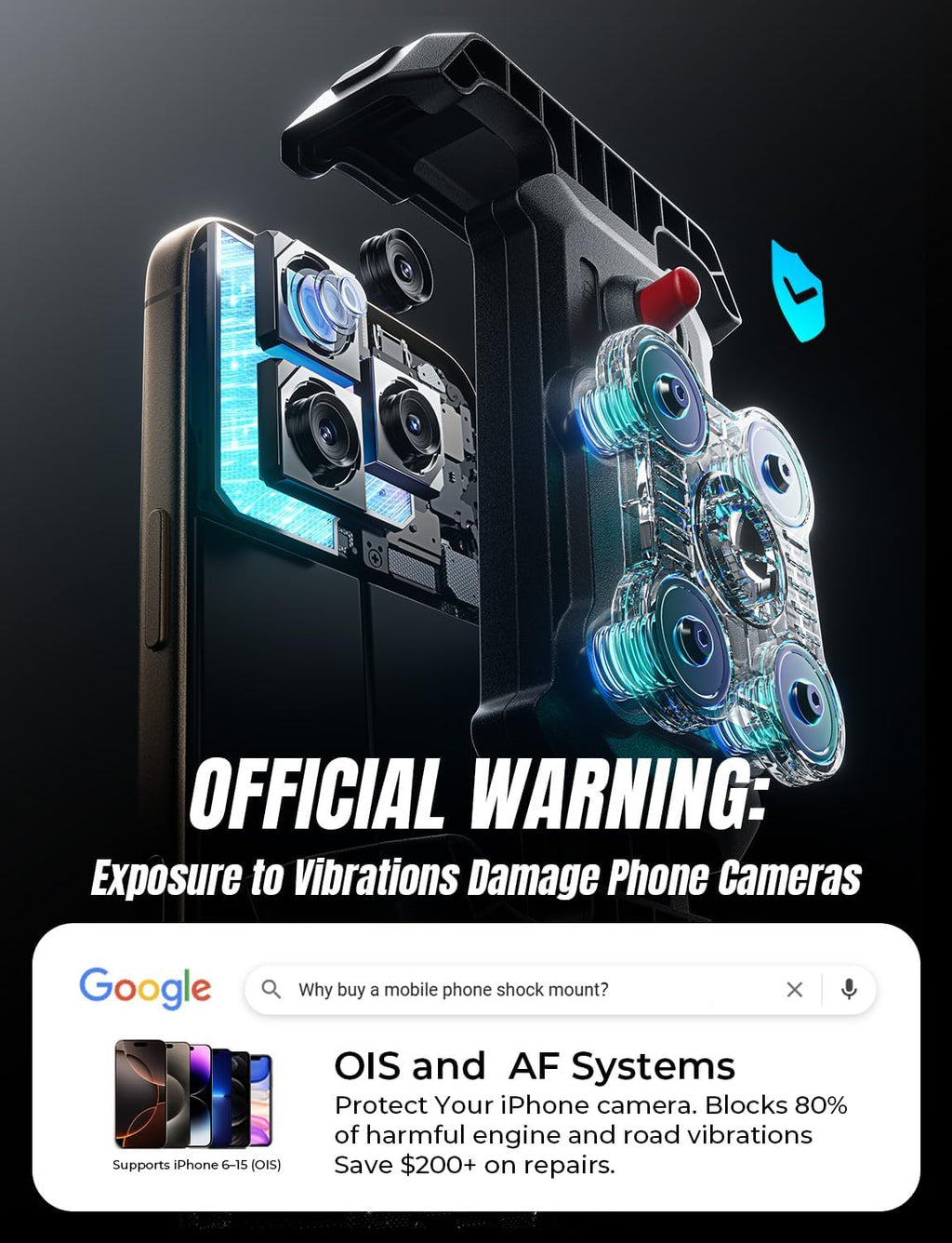 LISEN Anti-Vibration Ultra-Stable Bike/Motorcycle Phone Mount for 4.5-7" Smartphones (iPhone, Samsung)