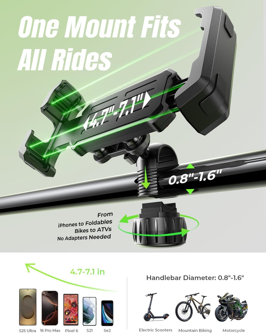 LISEN Anti-Vibration Ultra-Stable Bike/Motorcycle Phone Mount for 4.5-7" Smartphones (iPhone, Samsung)