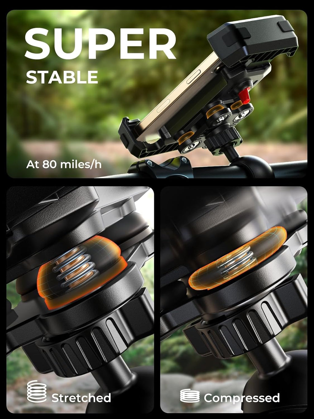 LISEN Anti-Vibration Ultra-Stable Bike/Motorcycle Phone Mount for 4.5-7" Smartphones (iPhone, Samsung)