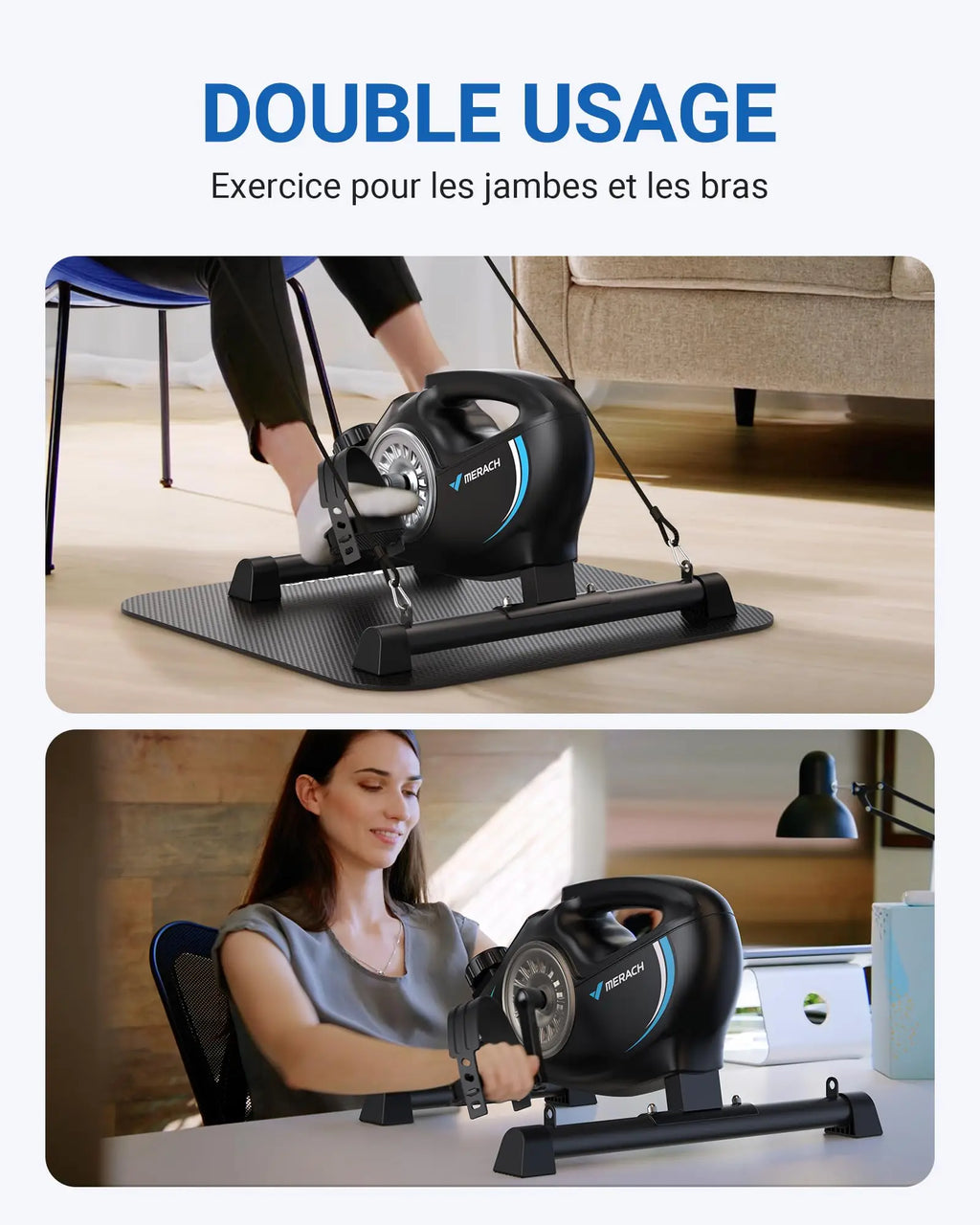 MERACH Under-Desk Exercise Pedals – Silent Magnetic Bike with App and Resistance Bands for Arms/Legs, Physical Recovery