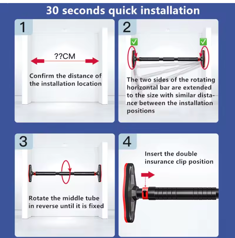 Adjustable Pull-Up Bar for Door – Home Fitness Equipment 350kg, Pull-Ups and Strength Training Without Screws