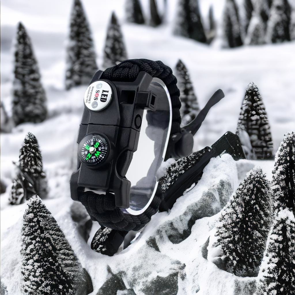 Bracelet de Survie Paracord Multifonctionnel – LED SOS, Couteau, Sifflet, Compas – Équipement Outdoor Camping Urgence