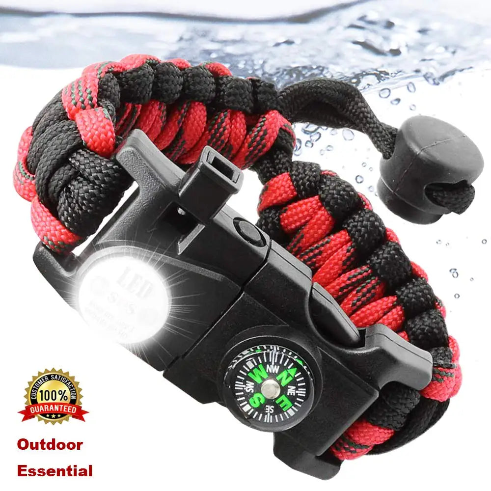 Multifunctional Paracord Survival Bracelet – SOS LED, Knife, Whistle, Compass – Outdoor Camping Emergency Equipment