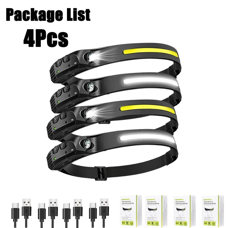 Sensor Headlamp USB Rechargeable LED Flashlight XPE+COB Torch Camping Waterproof Headlight for Fishing Lantern 1/2/3/4/5/8/10PCS