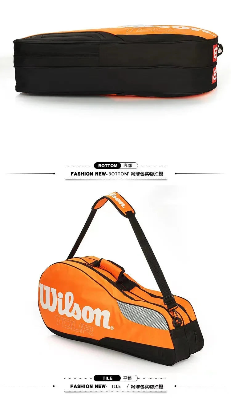 Sac de Sport Grande Capacité Style Wilson – Étanche pour Raquettes Tennis Badminton Golf, Compartiment Chaussures, Bandoulière