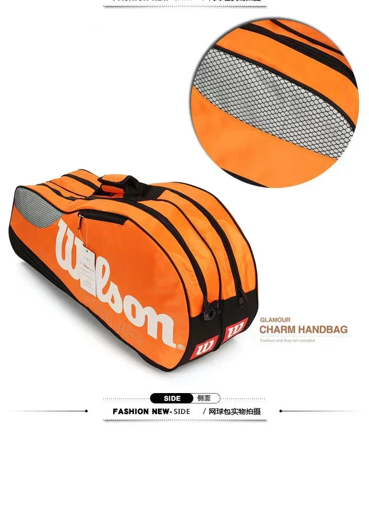 Wilson Style Large Capacity Sports Bag – Waterproof for Tennis, Badminton, and Golf Rackets, Shoe Compartment, Shoulder Strap