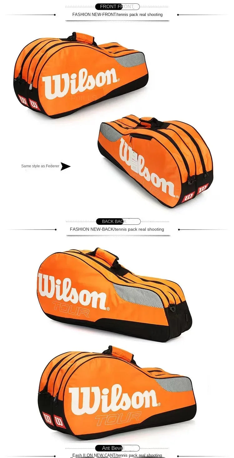 Wilson Style Large Capacity Sports Bag – Waterproof for Tennis, Badminton, and Golf Rackets, Shoe Compartment, Shoulder Strap