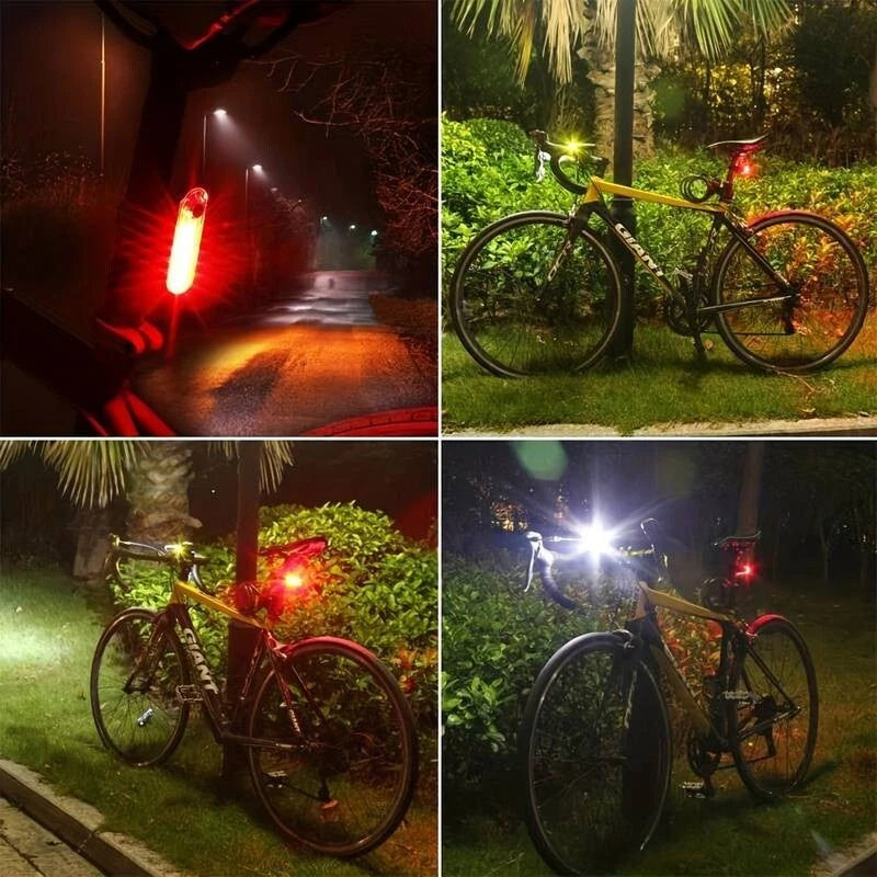 USB Rechargeable Bike Lights Set – White Front Light and Red Rear Light, Night Safety LED Lighting for Road/Mountain Bikes